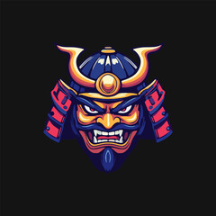 Samurai helmet with an oni mask vector Illustrations
