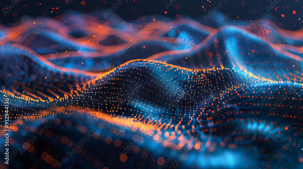 Poster abstract background with blue and orange lights data visualization technology concept big data digit