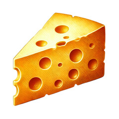 Detailed illustration of a wedge of Swiss cheese with characteristic holes, perfect for food-related designs and culinary themes.
