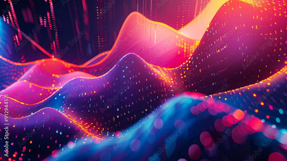 Aufkleber abstract colorful background with waves and glowing particles big data visualization 3d rendering fu