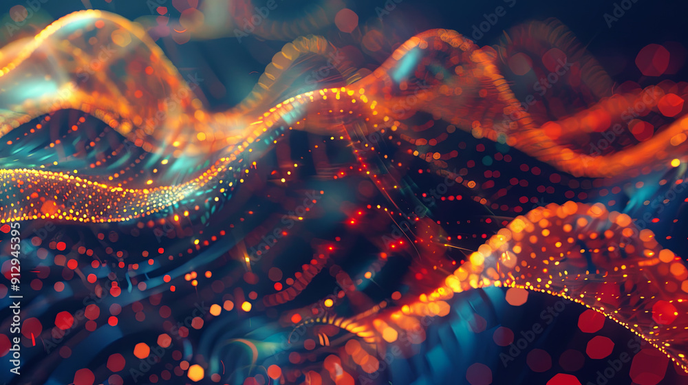 Poster abstract background with wave flow particles digital data technology background concept motion of gl