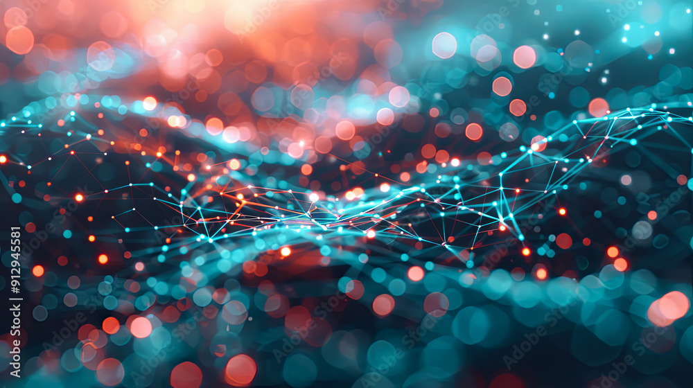 Fototapete Abstract technology background with connecting dots and lines network connection structure big data visualization digital background science background social network