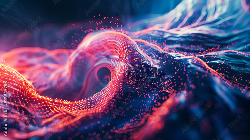Poster abstract digital landscape with flowing particles and energy motion effect futuristic technology bac