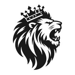Black and white vector silhouette of a Lion face isolated on white background