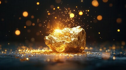 Animated gold nugget with sparkling value symbols, fun market trends