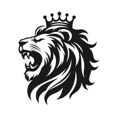 Black and white vector silhouette of a Lion face isolated on white background