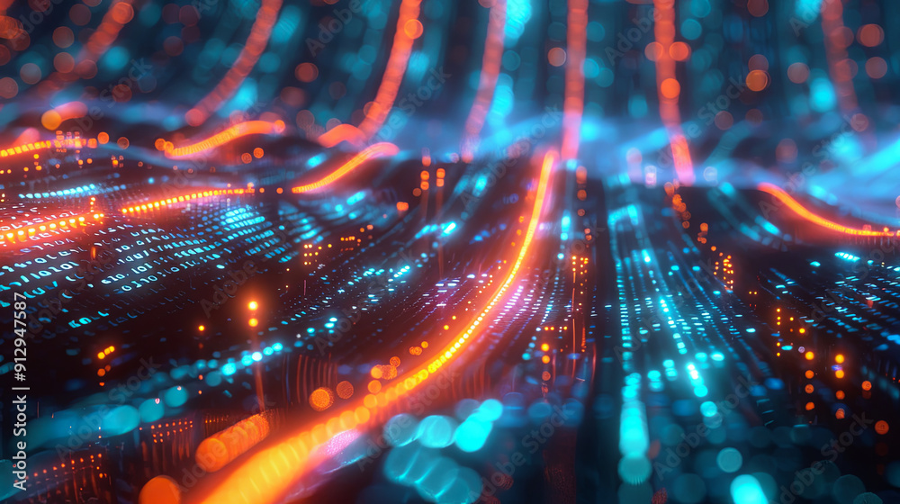 Poster Abstract technology background data flow big data transfer binary code futuristic background digital cyberspace communication network