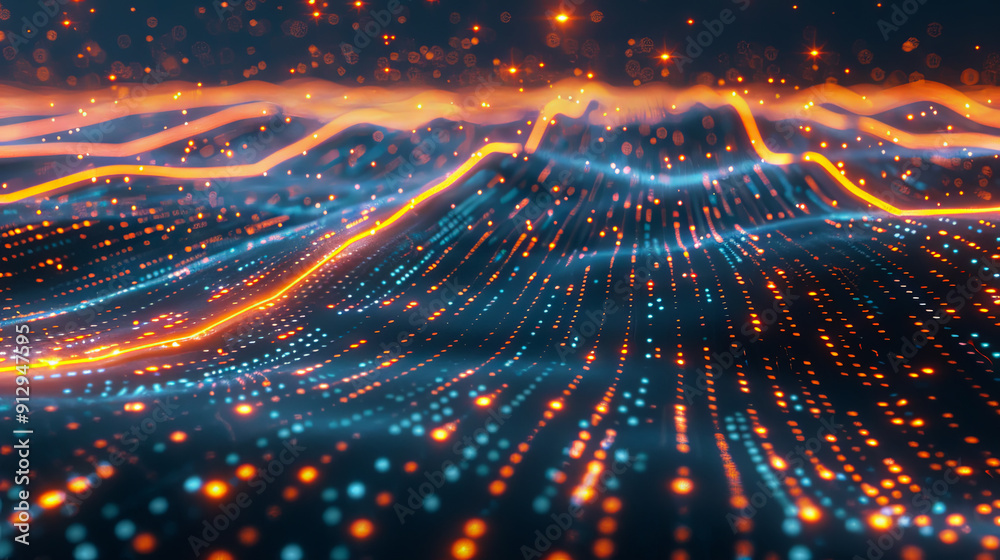 Poster abstract technology background futuristic digital data network wave flow digital cyberspace artifici