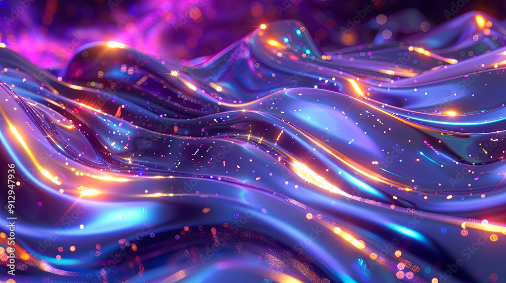 Wall mural abstract background liquid fluid dynamic waves glitter particles flow holographic 3d render digital 