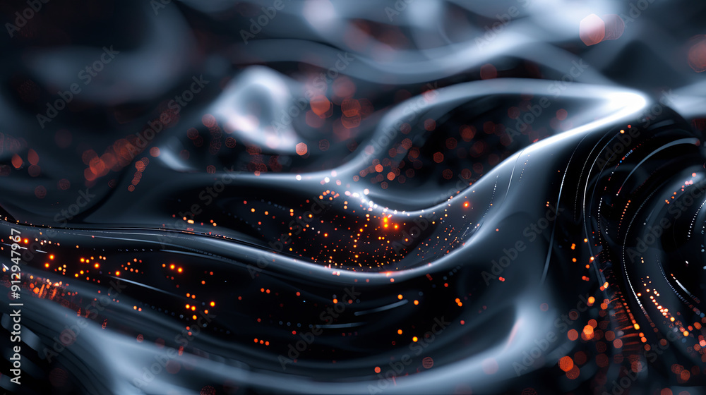 Wall mural abstract black background with orange bokeh effect