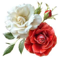 Red Rose and Eustoma Flowers Isolated on Transparent or White Background, PNG