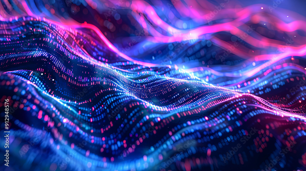 Poster Abstract digital wave background Big data visualization Futuristic wave with connecting dots and lines 3d rendering