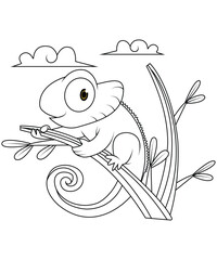 chameleon coloring page for kids and adults
