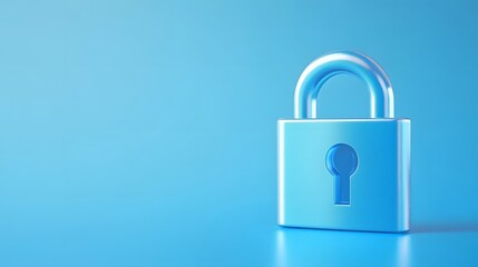 Fototapeta premium A close-up image of a blue padlock against a gradient blue background, symbolizing security, protection, and safety.