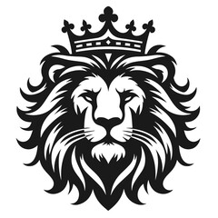 Black and white vector silhouette of a Lion face isolated on white background