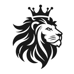 Black and white vector silhouette of a Lion face isolated on white background
