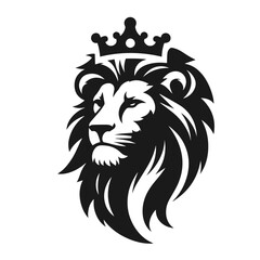 Black and white vector silhouette of a Lion face isolated on white background