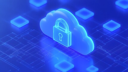 A digital representation of cloud security with a lock symbol, highlighting the importance of data protection in virtual environments.