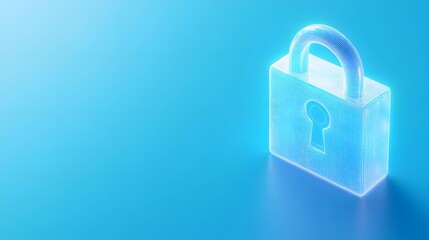 Fototapeta premium A translucent padlock on a blue background representing security, protection, and privacy in a digital environment.
