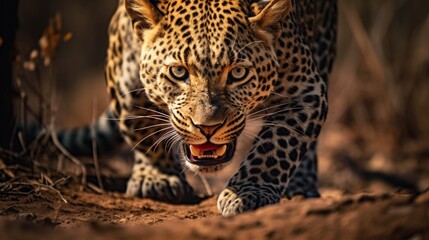 Closeup of leopard stalking prey
