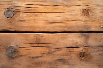 Obraz premium Close-up of weathered wooden planks showing warm, rustic grain patterns and knots, creating a natural texture.