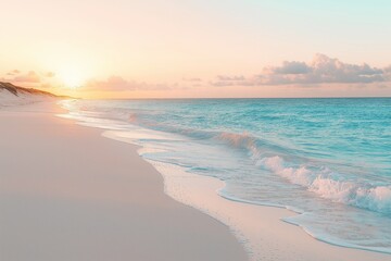 Gentle waves on a sandy beach during sunset