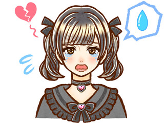 悲しんで涙を流す地雷系黒髪ツインテール女性のイラスト素材