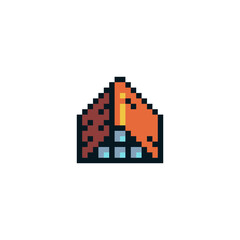 Fototapeta premium Home icon, house sticker, building pixel art design for logo, web, mobile app, badges and patches. Video game sprite. 8-bit. Isolated vector illustration. 
