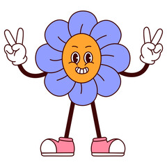 flower retro mascot cartoon is doing two finger illustration 