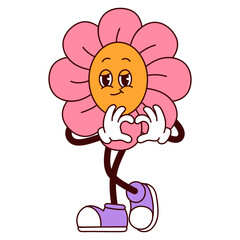 pink flower retro mascot cartoon is doing hand heart illustration 