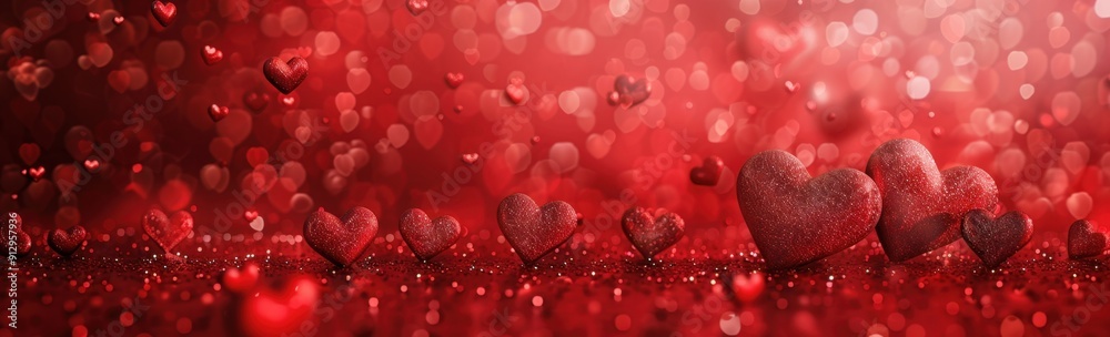 Wall mural a red background with many hearts of various sizes and shades, creating an enchanting valentine's da