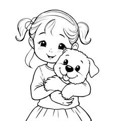 children with pet coloing page on Isolated transparent background png. generated with AI