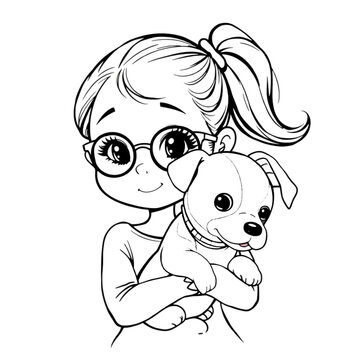 children with pet coloing page on Isolated transparent background png. generated with AI