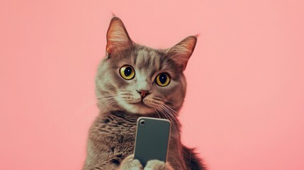 catfluencer, social media.neutral background, copy and text space, 16:9