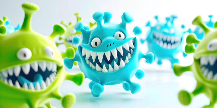 Cartoon microbes under a microscope