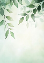 Green floral background. Foliage watercolor border. Generative AI.
