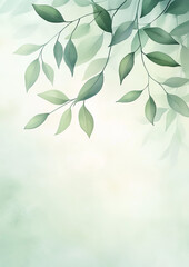 Green floral background. Foliage watercolor border. Generative AI.