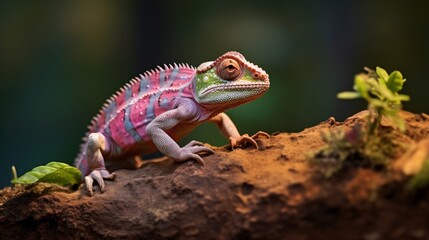 Fototapeta premium Chameleon camouflages on rock in distant view