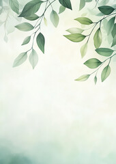 Green floral background. Foliage watercolor border. Generative AI.