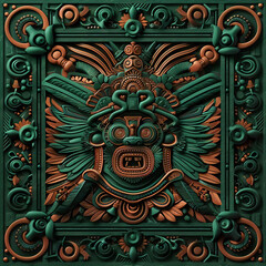 Aztec Mask with Green and Orange Colors.