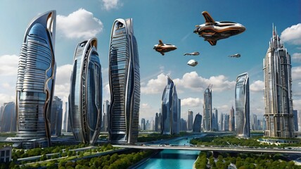 A modern architectural design of a futuristic building with unique shapes