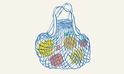Vintage fruit graphic design. Summer organic fruit artwork. Net shopping bag artwork.