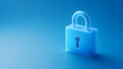 Fototapeta premium Blue padlock on gradient background symbolizing security, protection, privacy, and safety in a modern and minimalistic style.