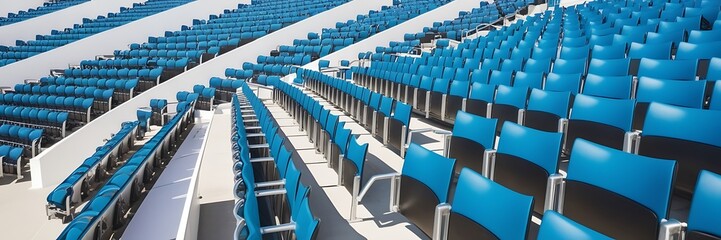 Fototapeta premium Empty blue stadium seats at a sports arena. football fans and other outdoor sports