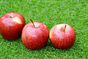 A lawn with s, greens and reds. Food basket fresh concept. A bunch of fruit, including s, greens and reds, is surrounded by grass. A lawn with green grass and fruit, with s and greens lifestyle.