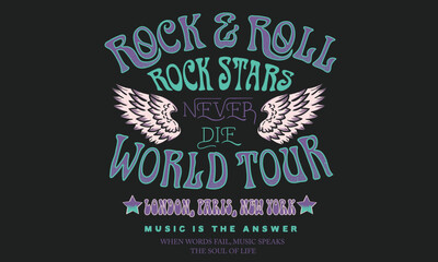 Obraz premium music world tour logo. Rock star never die. Make some noise. Rock and roll graphic print design for apparel, stickers, posters and background.