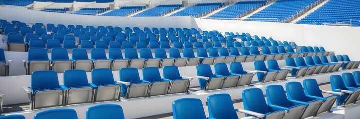 Naklejka premium Empty blue stadium seats at a sports arena. football fans and other outdoor sports