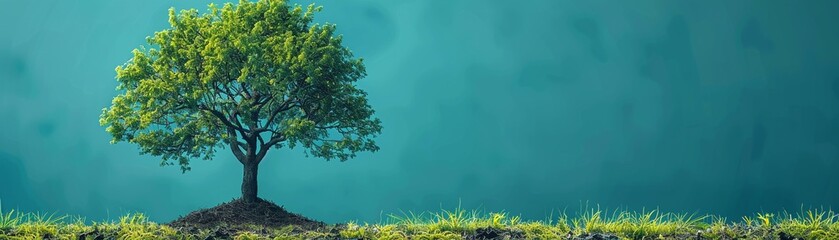 Obraz premium Tree with ecofriendly transport and recycling symbols minimal icon flat blue background illustration space for Ad