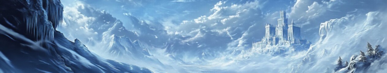 Obraz premium Frosty Fortress: An Animated Snowscape with Icy Citadels and Towers, Emblematic of Winter's Majestic Reign.