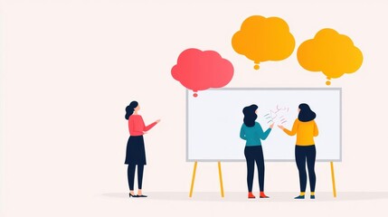 Colleagues sharing ideas on a whiteboard, collaborative